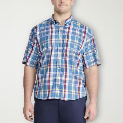 IZOD Breeze Big and Tall Mens Moisture Wicking Classic Fit Short Sleeve Plaid Button-Down Shirt