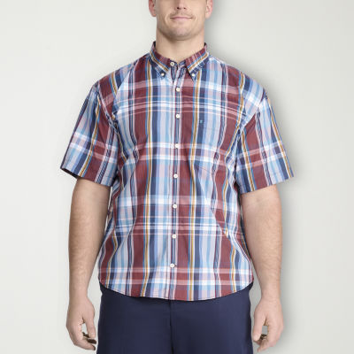 IZOD Breeze Big and Tall Mens Moisture Wicking Classic Fit Short Sleeve Plaid  Button-Down Shirt