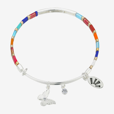 Footnotes Beaded Tile Mother Womens Cubic Zirconia Stainless Steel Butterfly Bangle Bracelet