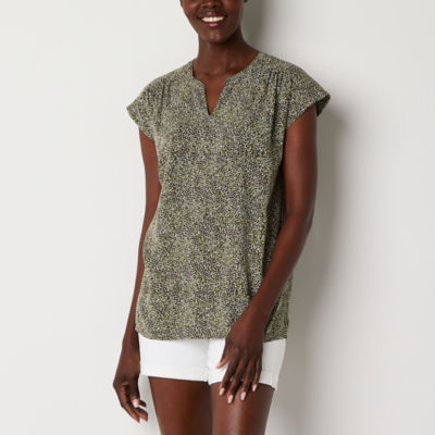 Liz Claiborne Tall Womens Split Crew Neck Short Sleeve Blouse