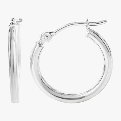 14K White Gold 15mm Round Hoop Earrings