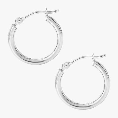 14K White Gold 15mm Round Hoop Earrings