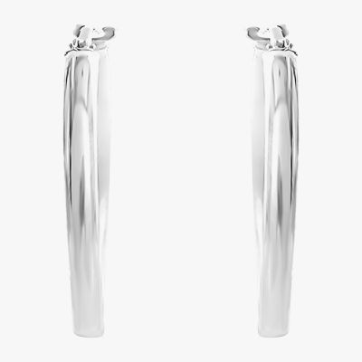 14K White Gold 15mm Round Hoop Earrings