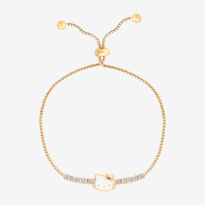 White Cubic Zirconia 14K Gold Over Silver Hello Kitty Bolo Bracelet