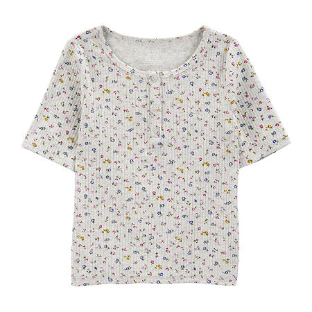 Carter's Little & Big Girls Henley Neck Short Sleeve T-Shirt, 5, White