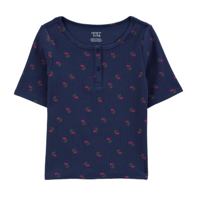 Carter's Little & Big Girls Henley Neck Short Sleeve T-Shirt