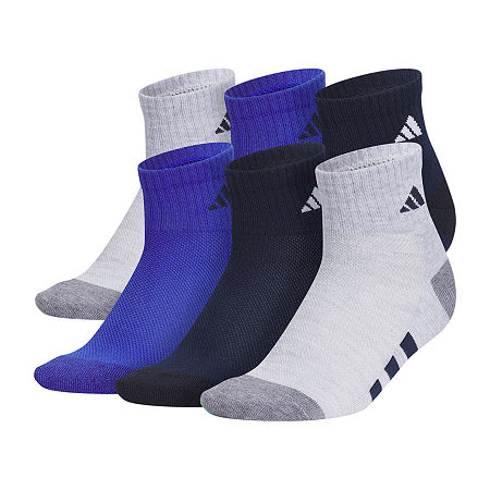 adidas Little & Big Boys 6 Pair Quarter Ankle Socks, Medium, Blue