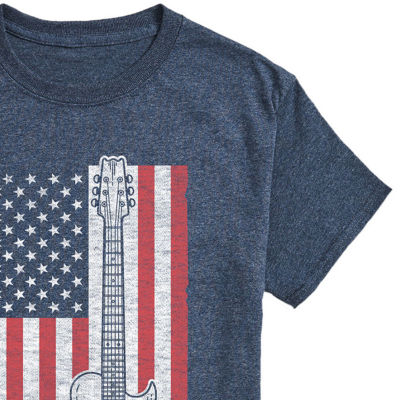 Mens  Short Sleeve American Flag Guitar Graphic T-Shirt