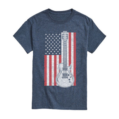 Mens  Short Sleeve American Flag Guitar Graphic T-Shirt