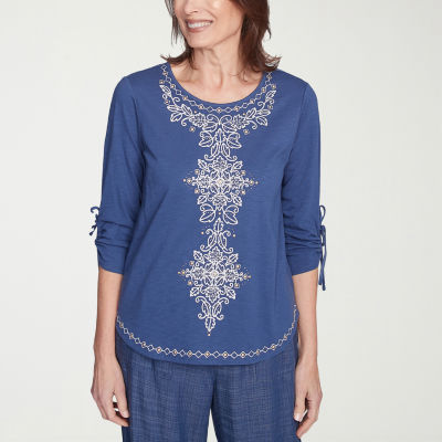 Alfred Dunner Summer Solstice Womens Crew Neck 3/4 Sleeve T-Shirt