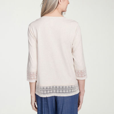 Alfred Dunner Summer Solstice Womens Crew Neck 3/4 Sleeve T-Shirt