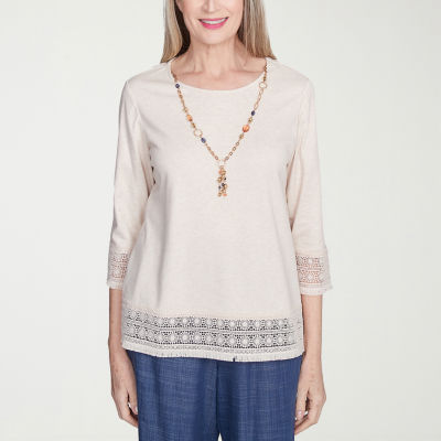 Alfred Dunner Summer Solstice Womens Crew Neck 3/4 Sleeve T-Shirt