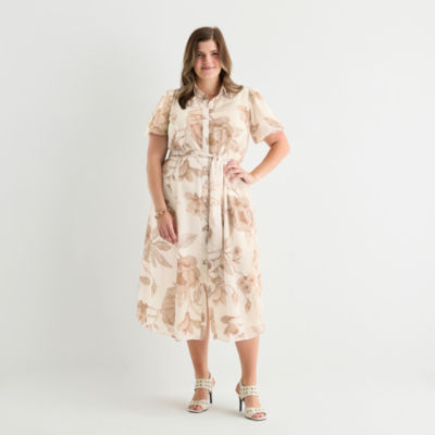 Sandra Darren Womens Short Sleeve Floral Midi Maxi Dress Plus