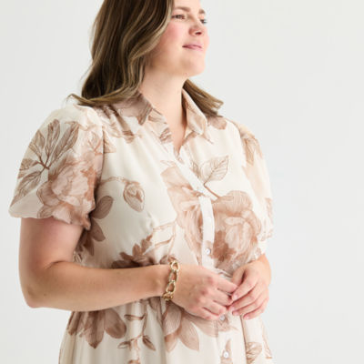 Sandra Darren Womens Short Sleeve Floral Midi Maxi Dress Plus