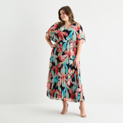 Sandra Darren Womens Short Sleeve Floral Plus Maxi Dress