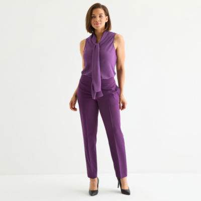 Black Label by Evan-Picone Womens Split Tie Neck Sleeveless Blouse