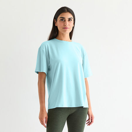 Xersion Everyday Womens Pleat Back Crew Neck Short Sleeve T-Shirt, X-large, Blue