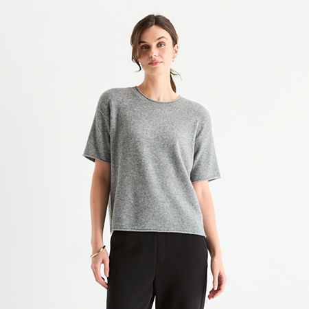 Stylus Womens Crew Neck Short Sleeve Pullover Sweater, Xx-large, Gray