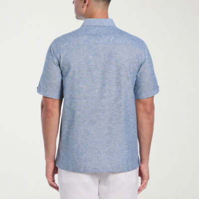 Cubavera Linen Blend Panel Mens Short Sleeve Regular Fit Button-Down Shirt