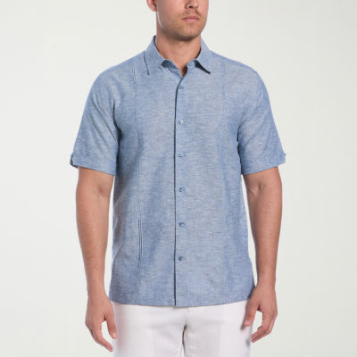 Cubavera Linen Blend Panel Mens Short Sleeve Regular Fit Button-Down Shirt