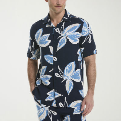 Cubavera Mens Floral Short Sleeve Regular Fit Button-Down Shirt