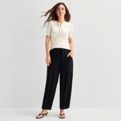 a.n.a Womens Split Tie Neck Short Sleeve T-Shirt