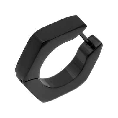Mens Stainless Steel Black IP Hexagon Single Huggie Hoop Earring