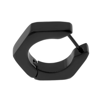 Mens Stainless Steel & Black IP Hexagon Single Huggie Hoop Earring