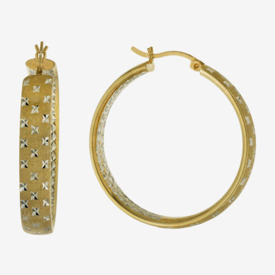 Diamond Cut Womens 14K Two Tone Gold Over Silver 35.3mm Hoop Earrings