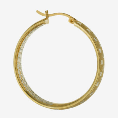 Diamond Cut Womens 14K Two Tone Gold Over Silver 35.3mm Hoop Earrings