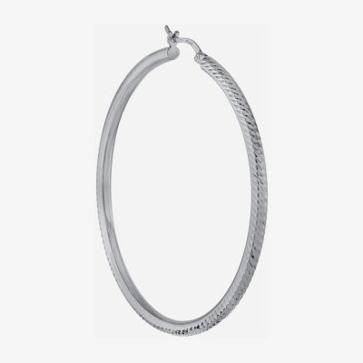 Diamond Cut Womens Sterling Silver 57mm Hoop Earrings