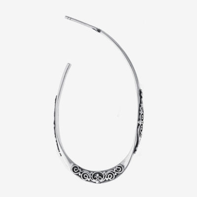 Bali Inspired Womens Sterling Silver 41.9mm Hoop Earrings