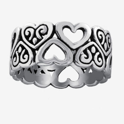 Bali Inspired Womens Sterling Silver Heart Cocktail Ring