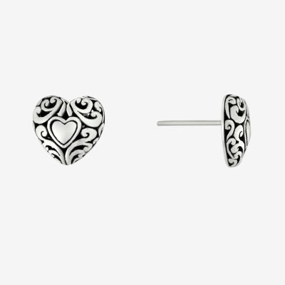 Sterling Silver 11.7mm Heart Stud Earrings