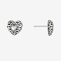 Sterling Silver 11.7mm Heart Stud Earrings, One Size