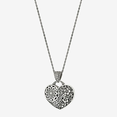 Womens Sterling Silver Heart Pendant Necklace