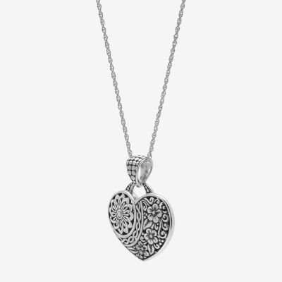 Womens Sterling Silver Heart Pendant Necklace