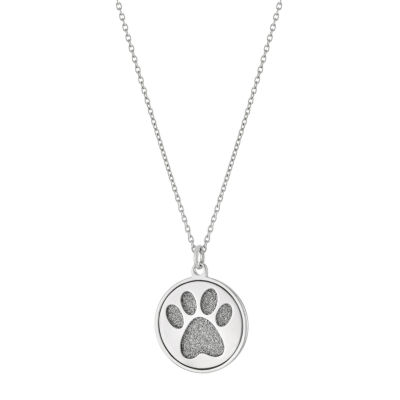 Paw Womens Sterling Silver Round Pendant Necklace