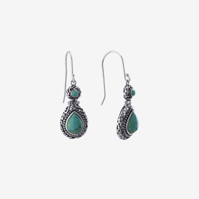 Enhanced Turquoise Oxidized Sterling Silver Teardrop Earrings