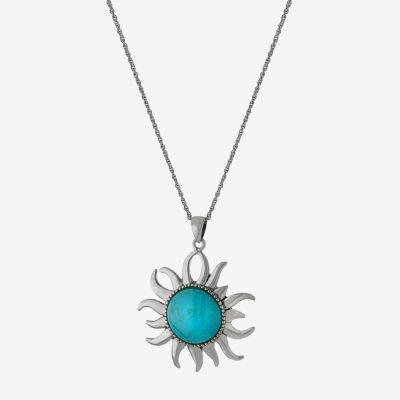 Enhanced Turquoise Filigree Sterling Silver Sun Pendant Necklace