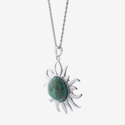 Enhanced Turquoise Filigree Sterling Silver Sun Pendant Necklace