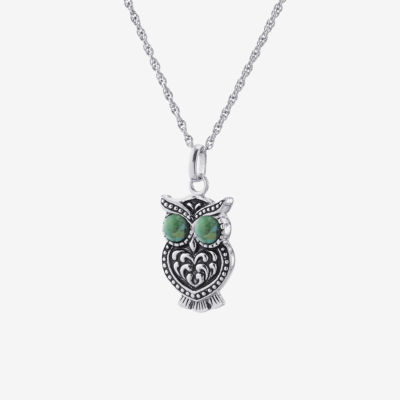 Enhanced Turquoise Sterling Silver Owl Pendant Necklace