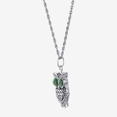 Enhanced Turquoise Sterling Silver Owl Pendant Necklace