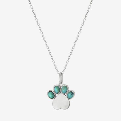Paw Print Womens Enhanced Blue Turquoise Sterling Silver Pendant Necklace