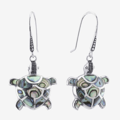 Turtle Genuine Abalone Sterling Silver Drop Earrings