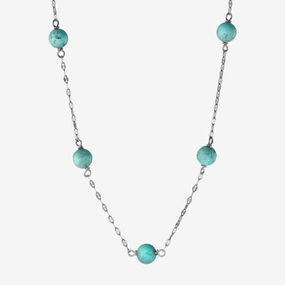 Womens Enhanced Blue Turquoise Sterling Silver Beaded Necklace - JCPenney