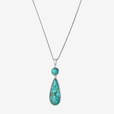 Womens Enhanced Blue Turquoise Sterling Silver Pear 18 Inch Pendant Necklace