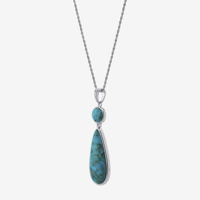 Womens Enhanced Blue Turquoise Sterling Silver Pear 18 Inch Pendant Necklace