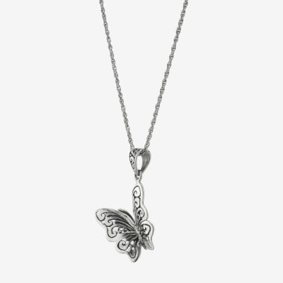 Bali Inspired Womens Sterling Silver Butterfly Pendant Necklace