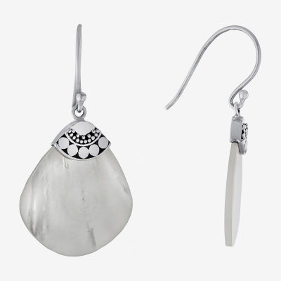 Bali Inspired White Mother Of Pearl Sterling Silver Drop Earrings